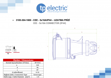 Preview: CEE Kupplung 5P 16A 6h IP44